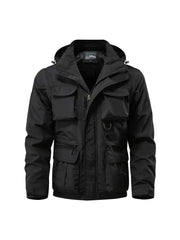 Men Detachable Hooded Jacket Waterproof Windproof Multi Pocket Outdoor