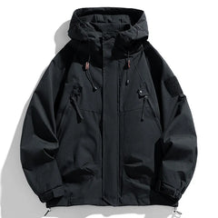 Men Hooded Windbreaker Jacket Waterproof Zipper Cargo Hiking Coat