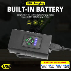 USB Rechargeable Bike Light Waterproof LED Headlight Power Display