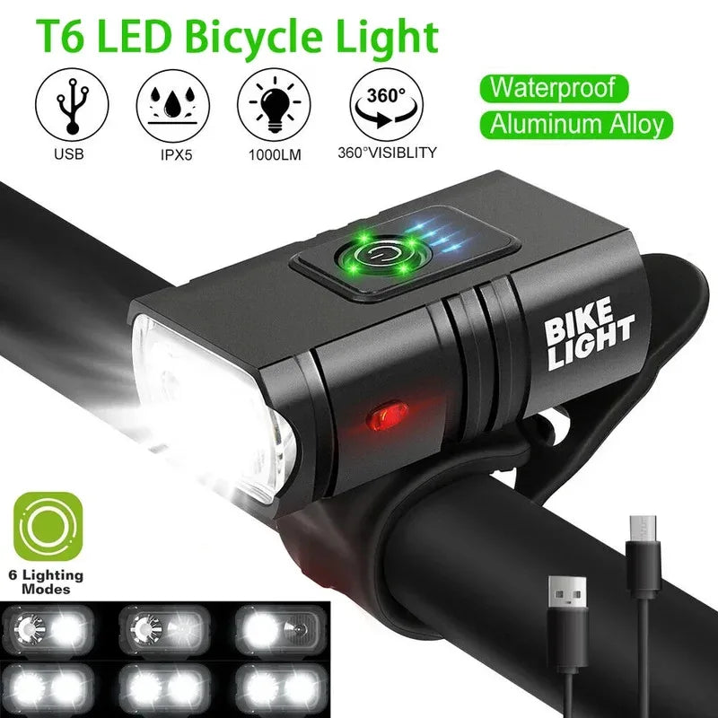 USB Rechargeable Bike Light Waterproof LED Headlight Power Display