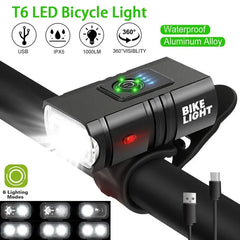 USB Rechargeable Bike Light Waterproof LED Headlight Power Display
