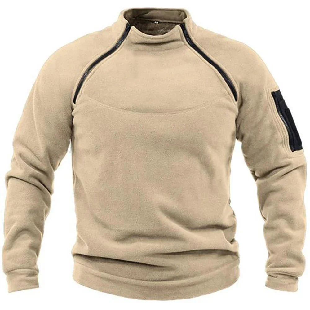 Men's Tactical Fleece Pullover Jacket Outdoor Hiking (Khaki)