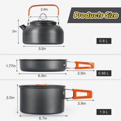 Camping Cookware Set Nonstick Outdoor Picnic Cooking Kit For 2-3