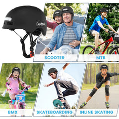 Adult Bike Helmet LED Lights Front Back Cycling Scooter Skating