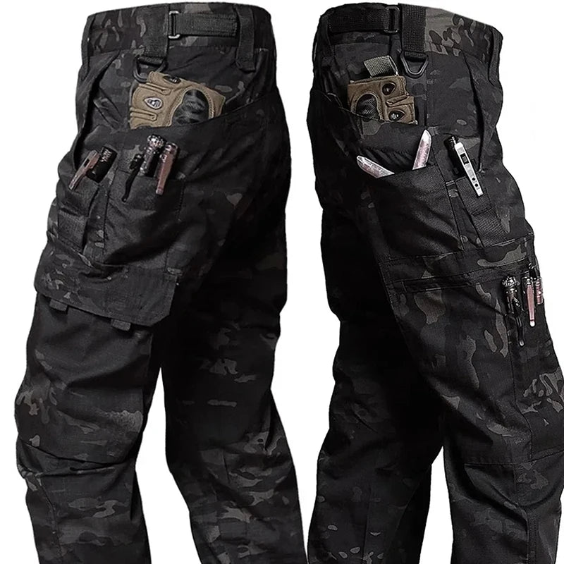 Men Tactical Cargo Pants Waterproof Multi Pocket Outdoor Work Trousers