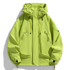 Men Hooded Windbreaker Jacket Waterproof Zipper Cargo Hiking Coat