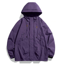 Men Hooded Windbreaker Jacket Waterproof Zipper Cargo Hiking Coat