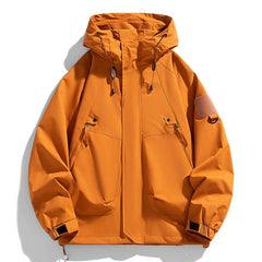Men Hooded Windbreaker Jacket Waterproof Zipper Cargo Hiking Coat