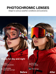 Photochromic Ski Goggles Magnetic Anti Fog UV400 Snow Eyewear