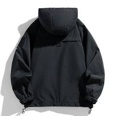 Men Hooded Windbreaker Jacket Waterproof Zipper Cargo Hiking Coat