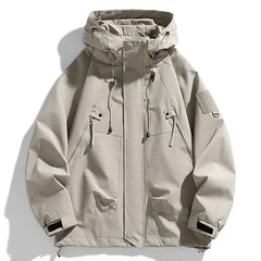 Men Hooded Windbreaker Jacket Waterproof Zipper Cargo Hiking Coat