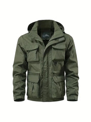 Men Detachable Hooded Jacket Waterproof Windproof Multi Pocket Outdoor