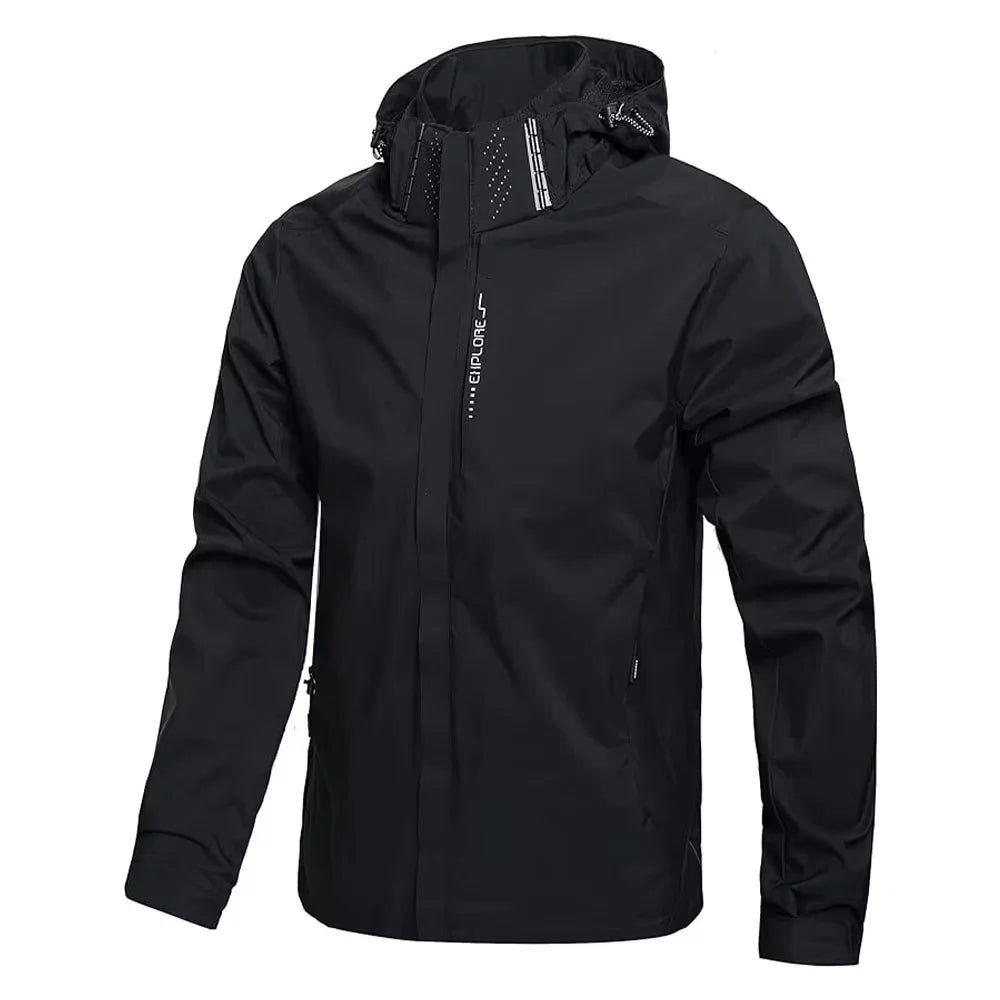 Men Waterproof Rain Jacket Lightweight Hooded Outdoor Windproof Hiking