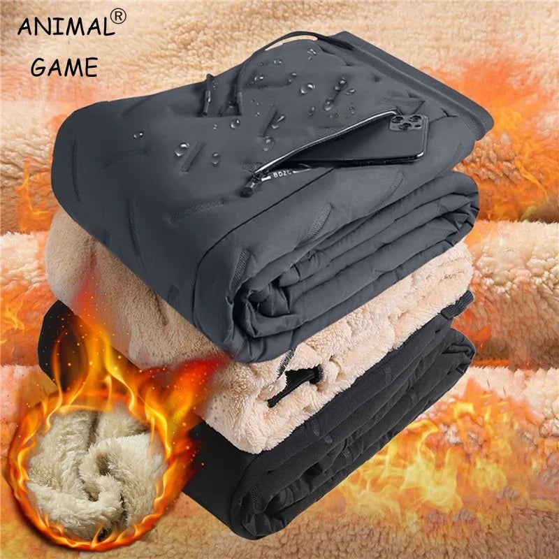 Men Winter Fleece Sweatpants Thick Warm Waterproof Windproof Casual