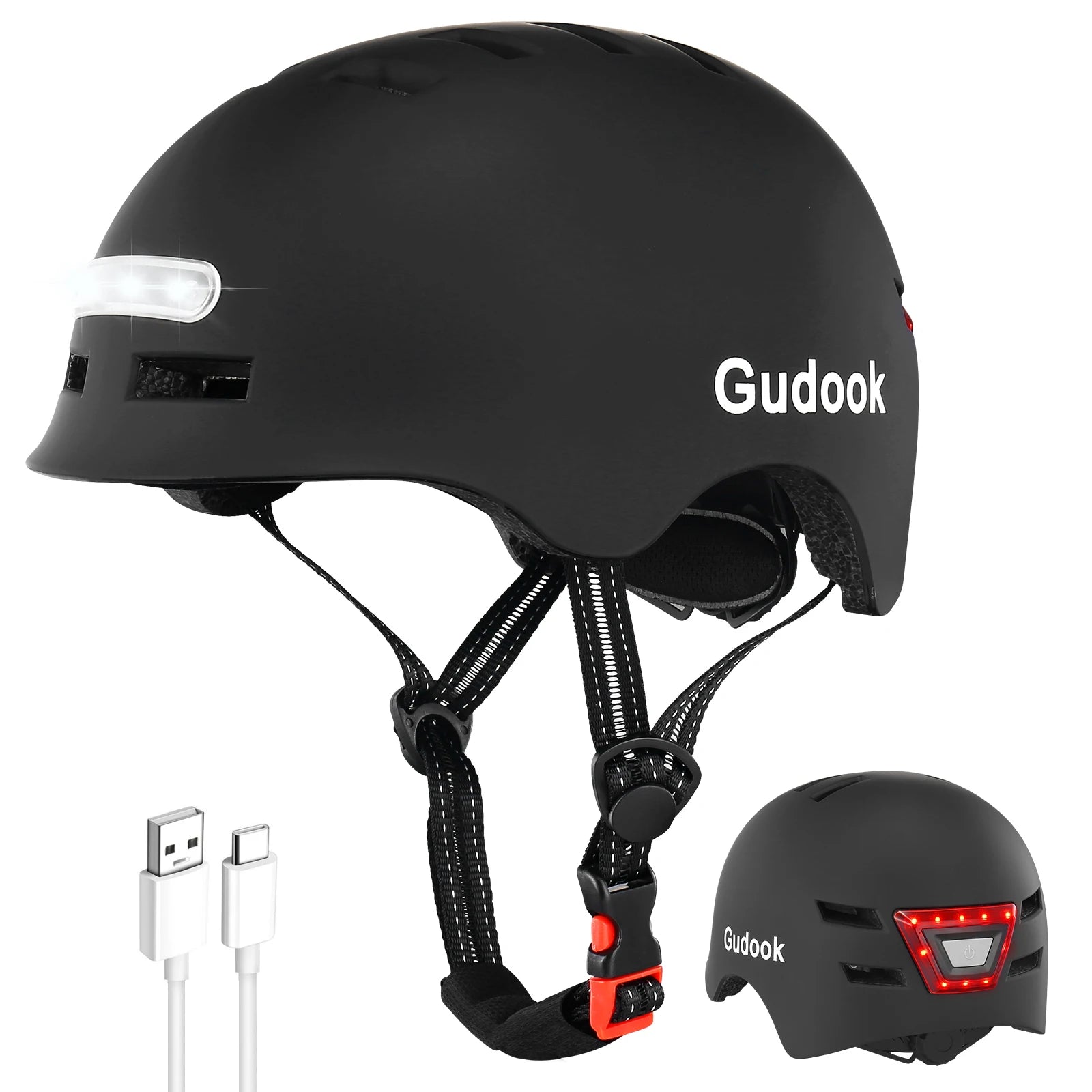Adult Bike Helmet LED Lights Front Back Cycling Scooter Skating