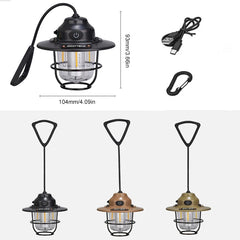 Portable Retro Camping Lantern Waterproof Dimmable Hanging Tent Light